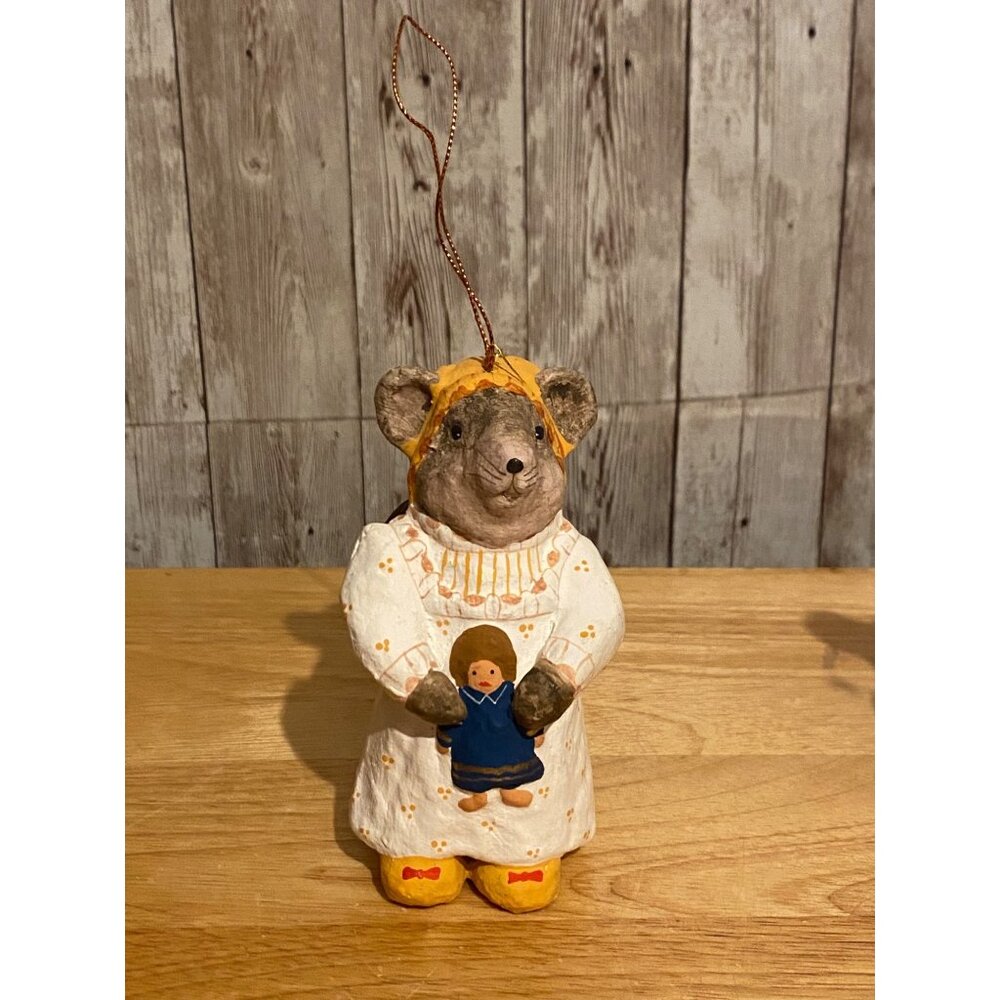 Vintage Handcrafted Paper Mache Mouse Figurine With Doll Ornament Philippines